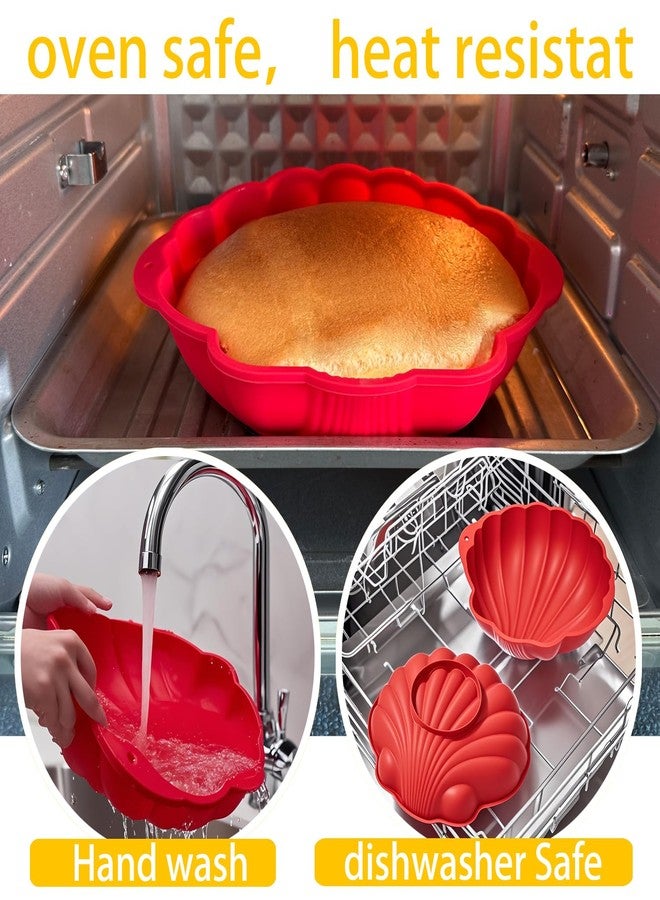saphe Silicone shell- Shaped Cake Pans 10 Inch Large shell Cake Pan Nonstick Silicone Molds for Baking Cake, Breads, Pies, Tarts, Jello (2 packs, Red) (2, red) - Image 4