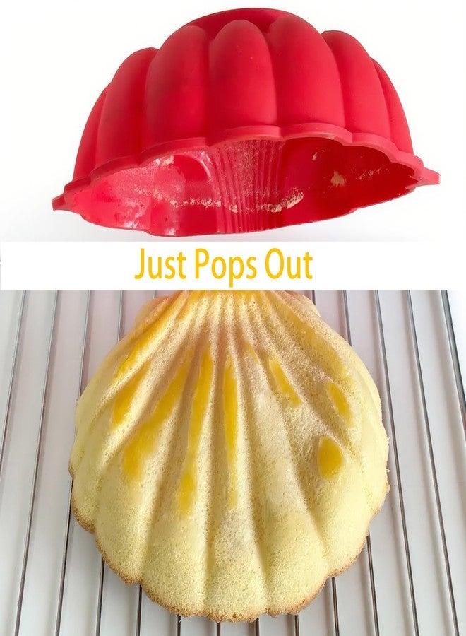 saphe Silicone shell- Shaped Cake Pans 10 Inch Large shell Cake Pan Nonstick Silicone Molds for Baking Cake, Breads, Pies, Tarts, Jello (2 packs, Red) (2, red) - Image 5