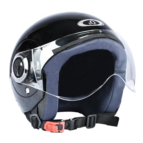 O2 Open Face / Half face Helmet Unisex for Bike Women Men ISI Certified with Clear Visor Metallic Smooth Finish Lightweight & Compact (Black, 580mm Medium) - Image 1