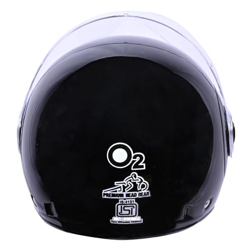 O2 Open Face / Half face Helmet Unisex for Bike Women Men ISI Certified with Clear Visor Metallic Smooth Finish Lightweight & Compact (Black, 580mm Medium) - Image 2