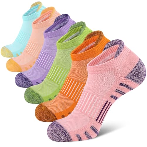 Airacker Athletic Running Ankle Cotton Socks, Low Cut Cushioned Performance Anti-Blister Tab Sports Socks for Men Women 6 Pairs - Image 1