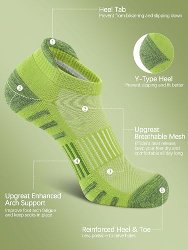 Airacker Athletic Running Ankle Cotton Socks, Low Cut Cushioned Performance Anti-Blister Tab Sports Socks for Men Women 6 Pairs - Image 4