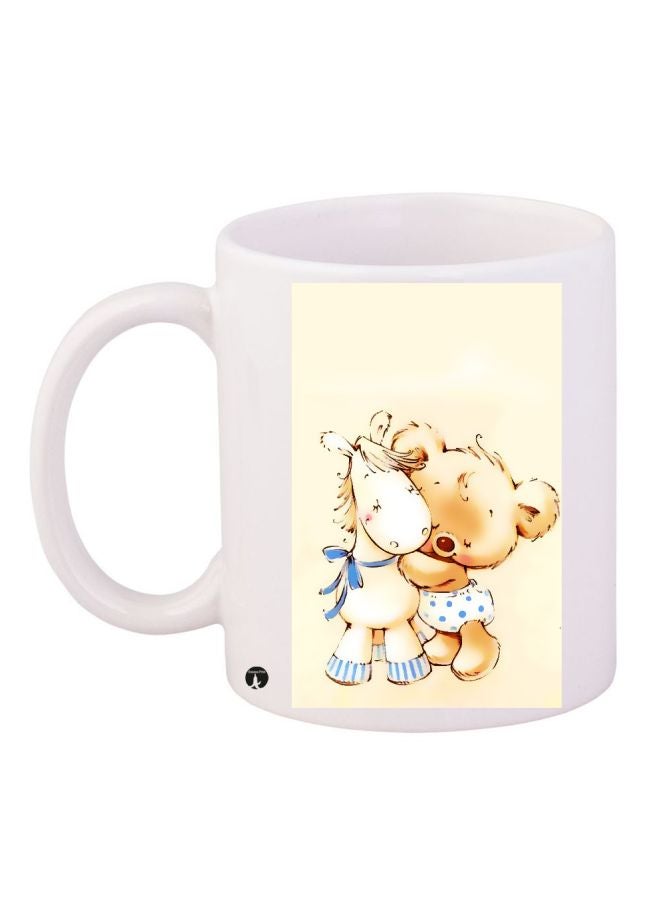 RYN Teddy Printed Coffee Mug White/Brown/Blue 11ounce