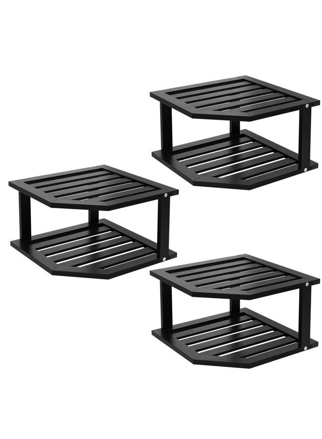 VERTORGAN Bamboo Corner Shelf(3 Pack),2 Tier Plate Organizer for Cabinet and Countertop,Pantry Dish and Spice Rack for Kitchen(Black) - Image 1