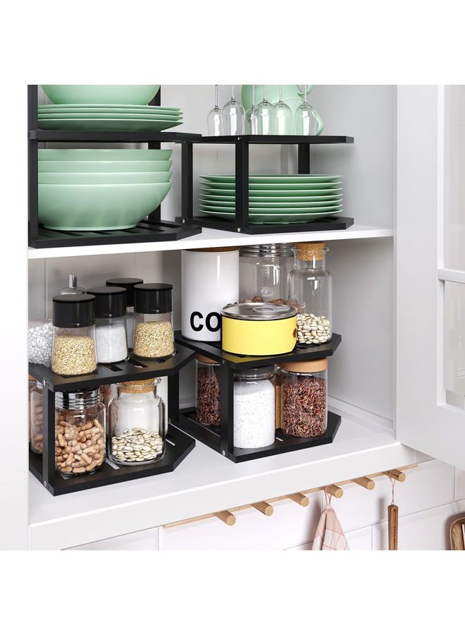 VERTORGAN Bamboo Corner Shelf(3 Pack),2 Tier Plate Organizer for Cabinet and Countertop,Pantry Dish and Spice Rack for Kitchen(Black) - Image 3
