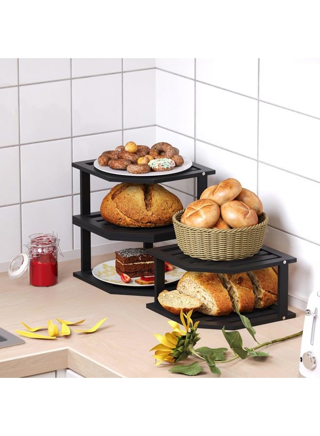 VERTORGAN Bamboo Corner Shelf(3 Pack),2 Tier Plate Organizer for Cabinet and Countertop,Pantry Dish and Spice Rack for Kitchen(Black) - Image 5