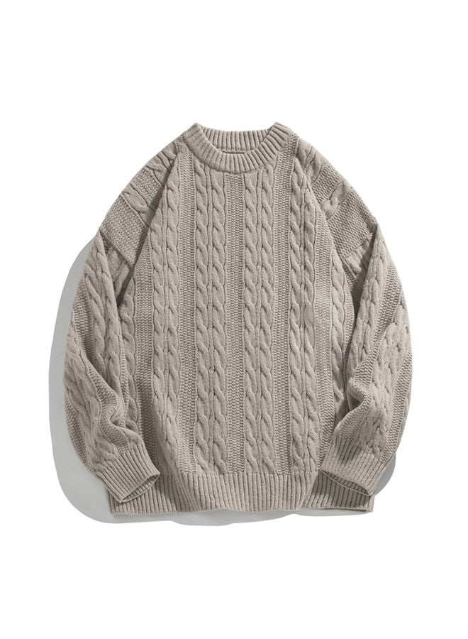 NIBEMINENT Twisted Craft Retro Round Neck Sweater Men's Autumn and Winter Solid Color Loose Twisted Thread Coat Knit Jacket Keep Warm - Image 1