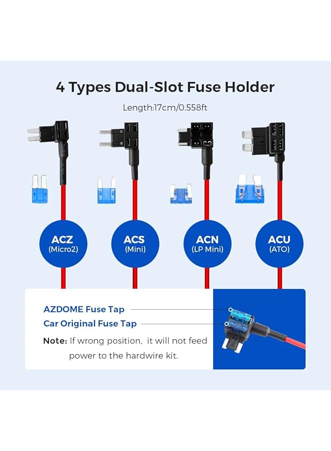 AZDOME 3-Lead Acc Wire Kit With Usb Type-C Port For M550 Max, M550, M550 Pro, M300S, Pg17, Gs63Pro Cameras, 12 Feet, 24 Hour Parking Monitoring, 12V-24V To 5V/2.5A Converter, Low Voltage Protection. - Image 5