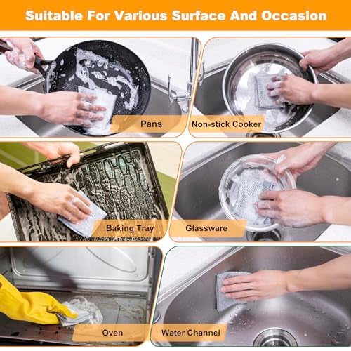 Inkhut Non Scratch Wire Dishcloth, Multipurpose Wire Dishwashing Rag for Wet and Dry, Multifunctional Dish Rags for Washing Dishes, Reusable Steel Wool Scrubber for Kitchen Cleaning - Image 4