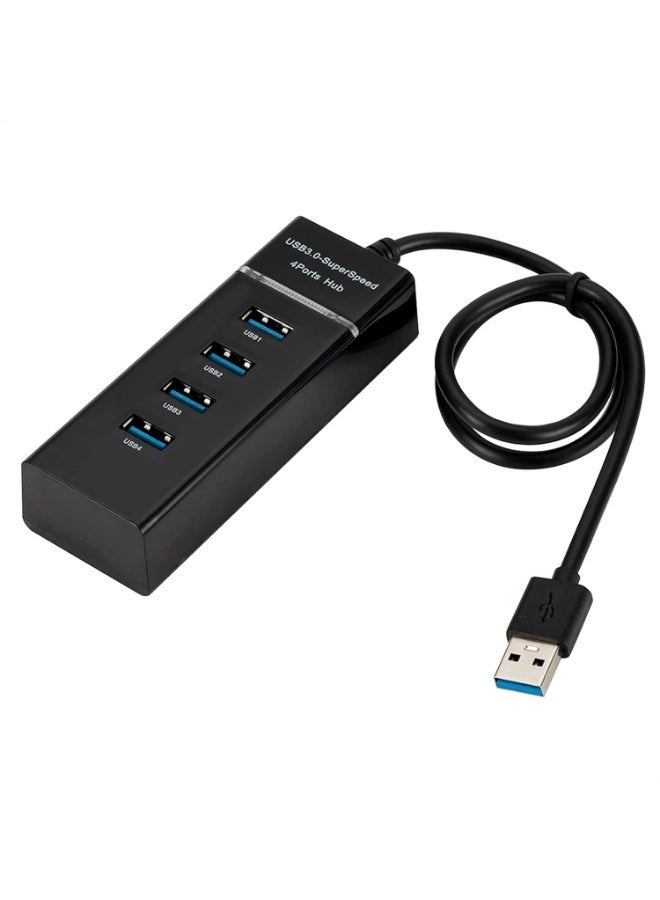 موزع USB 3.0 محمول بأربعة منافذ، سرعة فائقة 5 جيجابت في الثانية / USB 2.0 480 ميجابت في الثانية، محول LED فائق النحافة لأجهزة الكمبيوتر الشخصية واللاب توب والدفتر وأجهزة USB - أسود - Image 1