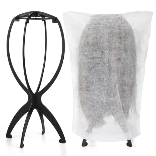ProSuites 2 Pack Wig Stand with 2 Pcs Wig Dust Bags Wig Holder Hat Display with Wig Bag for Women Multiple Wigs Wig Party Kit for Salon Home Travel Use - Image 1