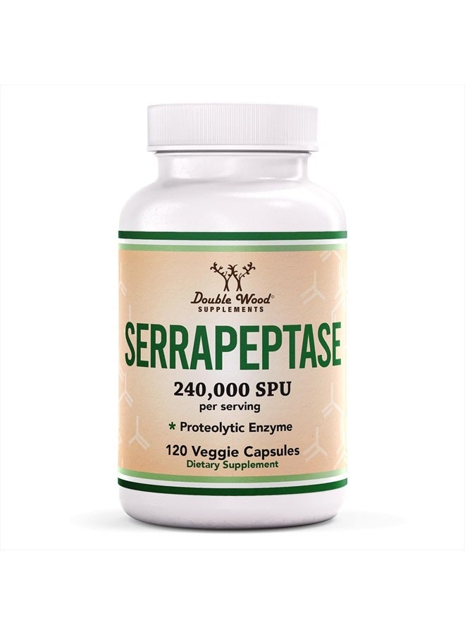 Double Wood Supplements Serrapeptase 240,000 SPU Max Potency (120 Veggie Capsules) Proteolytic Enzyme for Sinus, Respiratory and Joint Health (Manufactured and Tested in The USA, Gluten Free, Vegetarian Safe) by Double Wood - Image 1