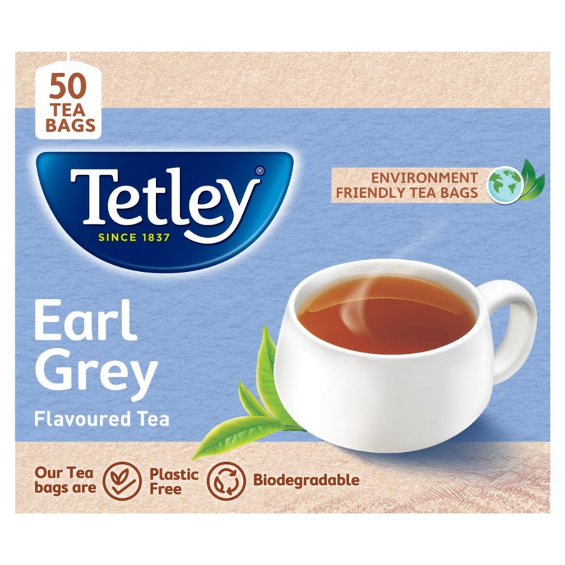 Tetley Earl Grey, Flavoured Black Tea, Rich Assam Blend, 50 Tea Bags, 100Gm (2 X 50 Gm) - Image 1