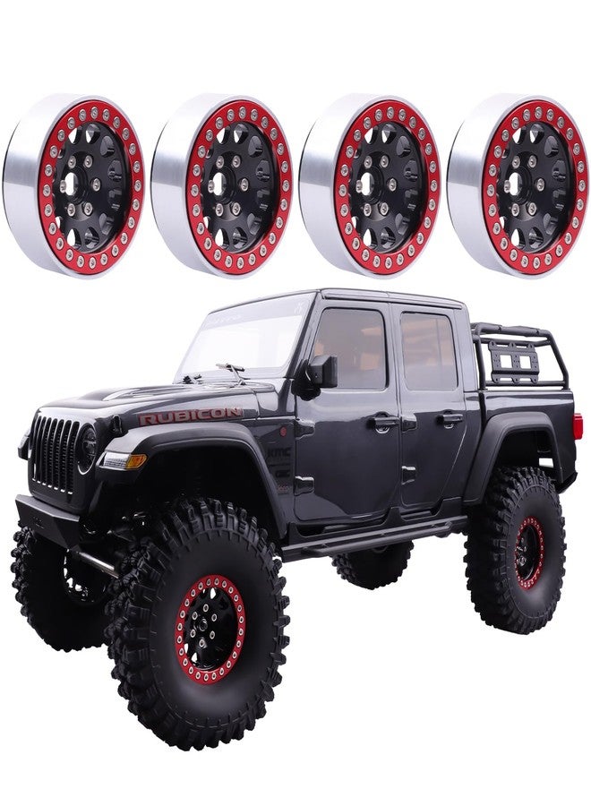HobbyPark Aluminum 1.9 Beadlock Wheels for 1/10 Scale RC Crawler, Compatible with Traxxas TRX4 Axial SCX10 Redcat Gen 8 RC4WD, 4pcs (Black & Red) - Image 2