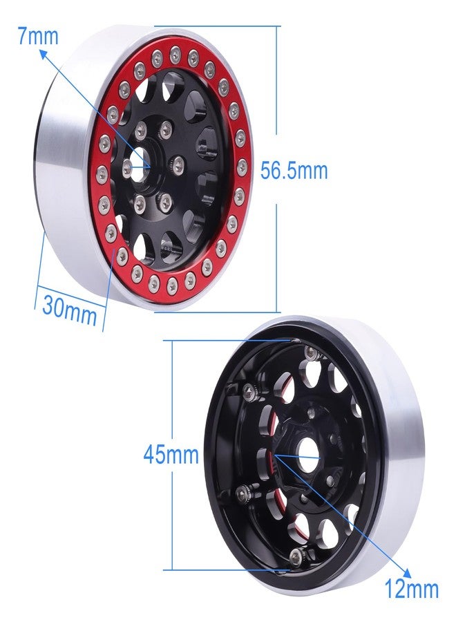 HobbyPark Aluminum 1.9 Beadlock Wheels for 1/10 Scale RC Crawler, Compatible with Traxxas TRX4 Axial SCX10 Redcat Gen 8 RC4WD, 4pcs (Black & Red) - Image 3