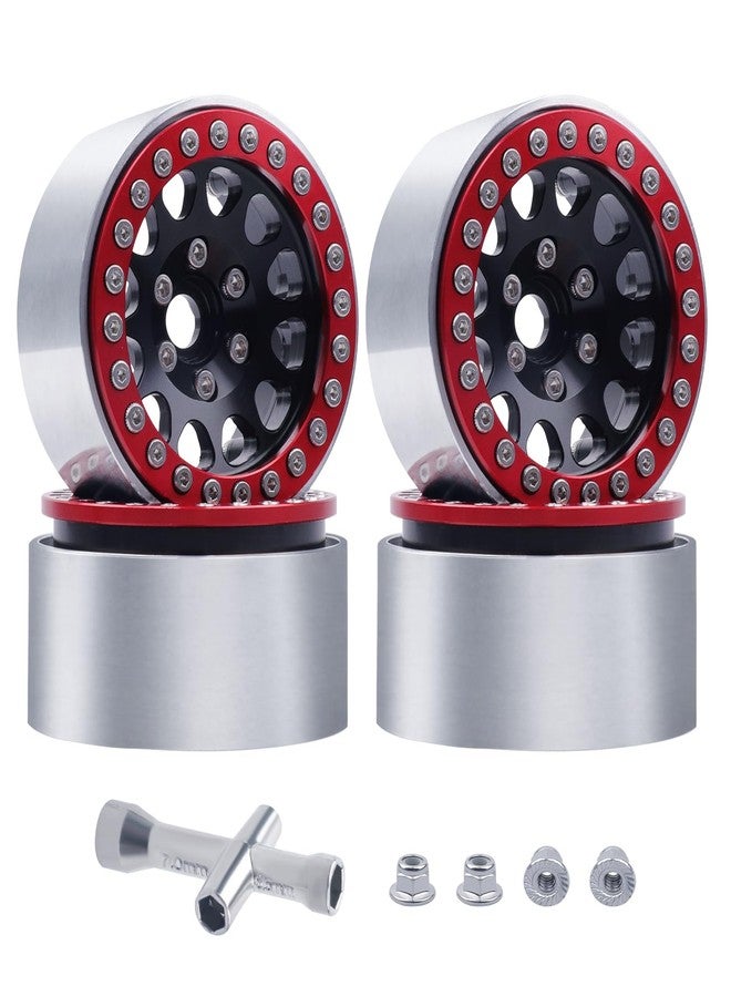 HobbyPark Aluminum 1.9 Beadlock Wheels for 1/10 Scale RC Crawler, Compatible with Traxxas TRX4 Axial SCX10 Redcat Gen 8 RC4WD, 4pcs (Black & Red) - Image 1