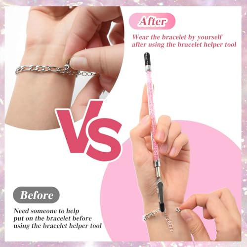PEOUWNES Bracelet Helper Tool Diamond Jewelry Clasp Helper Fastening and Bracelet Assist Tool with Non-Slip Sleeve for Necklace Watch Clasps Zippers Crafts Adjustment（Pink） - Image 5