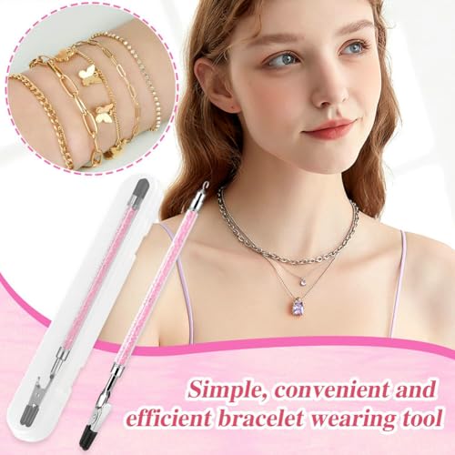 PEOUWNES Bracelet Helper Tool Diamond Jewelry Clasp Helper Fastening and Bracelet Assist Tool with Non-Slip Sleeve for Necklace Watch Clasps Zippers Crafts Adjustment（Pink） - Image 2