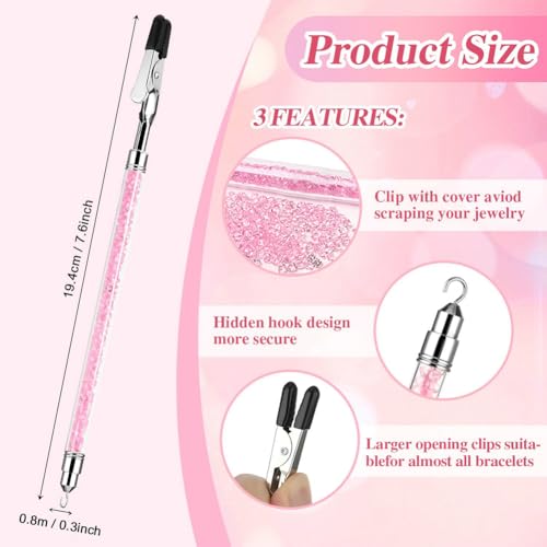 PEOUWNES Bracelet Helper Tool Diamond Jewelry Clasp Helper Fastening and Bracelet Assist Tool with Non-Slip Sleeve for Necklace Watch Clasps Zippers Crafts Adjustment（Pink） - Image 4