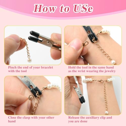 PEOUWNES Bracelet Helper Tool Diamond Jewelry Clasp Helper Fastening and Bracelet Assist Tool with Non-Slip Sleeve for Necklace Watch Clasps Zippers Crafts Adjustment（Pink） - Image 3