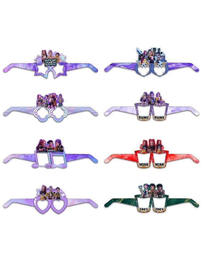 8-Piece K-Pop Demon Hunters Paper Party Glasses Set - Cartoon Girl Group Photo Booth Props for Kids - Image 3