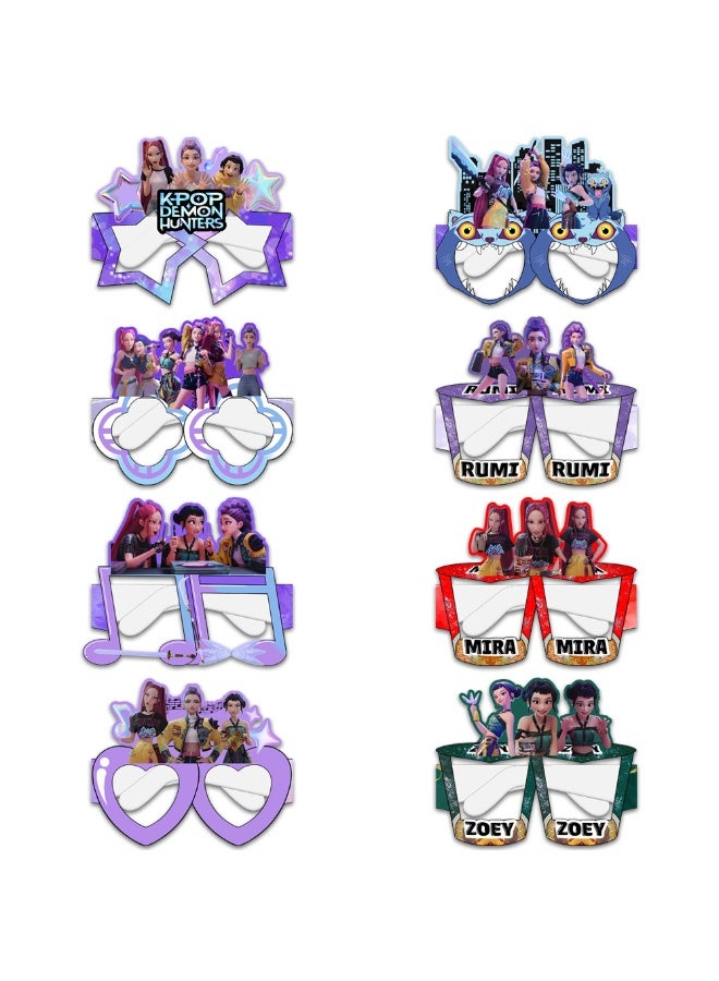 8-Piece K-Pop Demon Hunters Paper Party Glasses Set - Cartoon Girl Group Photo Booth Props for Kids - Image 2