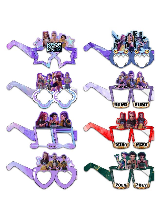 8-Piece K-Pop Demon Hunters Paper Party Glasses Set - Cartoon Girl Group Photo Booth Props for Kids - Image 1