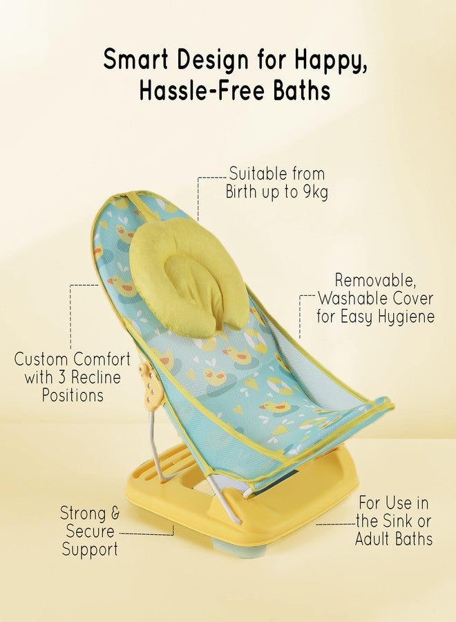 Nuluv Premium Baby Bather | Bath Chair for Newborn and Infants 0-3 Months | Foldable | 3 Position Adjustable Chair | Anti Skid Base | Washable Soft Mesh Seat | for Babies Upto 5Kg (Sunshine) - Image 4
