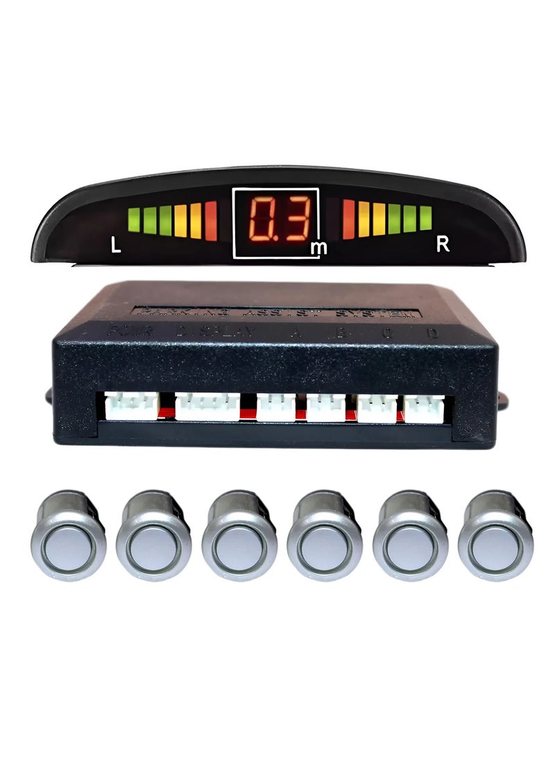 WINCA - WINCA Car Parking Sensor 6 Sensors Auto Reverse Assistance Backup Radar Detector System Digital Display Double-sided tapes 12v power cable Control Box (Silver) - Image 1