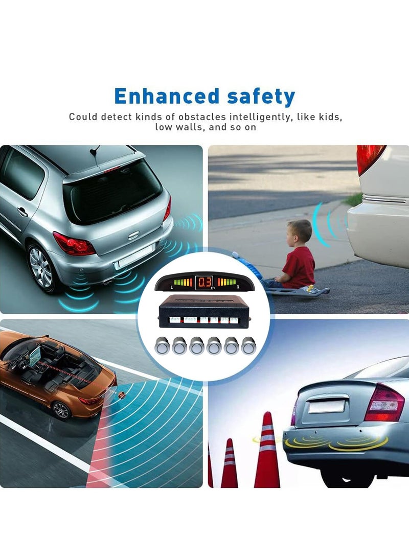 WINCA - WINCA Car Parking Sensor 6 Sensors Auto Reverse Assistance Backup Radar Detector System Digital Display Double-sided tapes 12v power cable Control Box (Silver) - Image 1