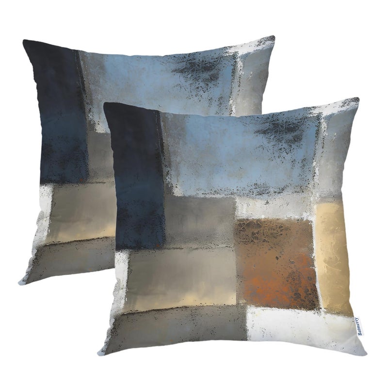 Batmerry Blue Pillow Covers 20X20  Brown and Black Pillow Covers Dusty Blue Pillow Covers Navy Blue Pillows Digital Printing Blended Fabric for Couch Sofa Bed Invisible Zipper (Set of 2) - Image 1