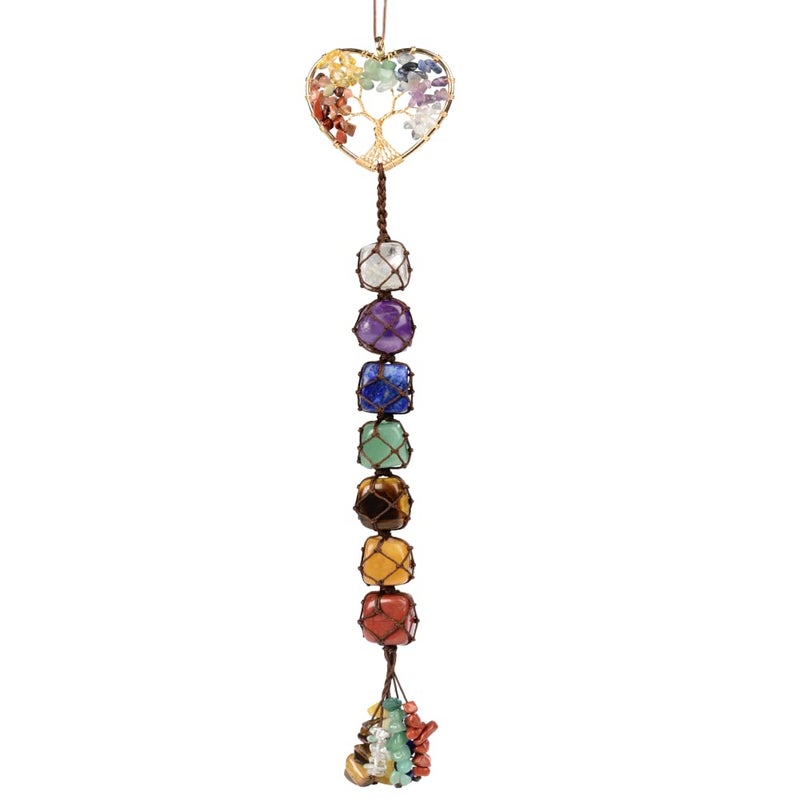 Cute Handmade Crystal Chakra Swinging Hanging Ornaments Mirror Hanging Car Accessories Tree of Life Stone Tree Feng Shui Window Ornament for Home Decor