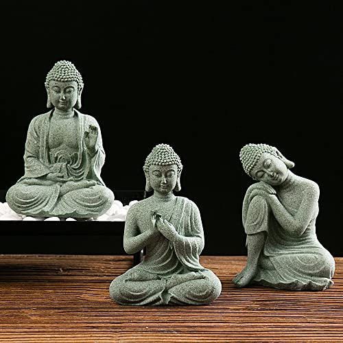 fazhongfa Mini Buddha Statue 4.7 Inch Natural Stone Handmade Buddha Sculptures Creative Zen Garden Aquarium Fish Tank Decorations Home Decor to Friend Family Mom Father as Gift (Contemplate) - Image 3