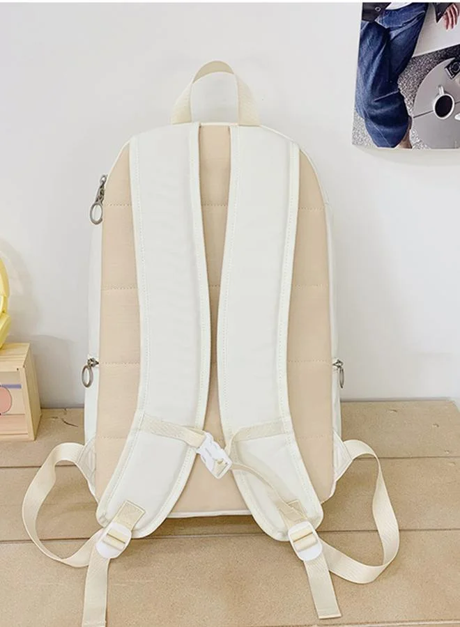 Take Two Nylon Solid Beige Backpack with Zip Closure
