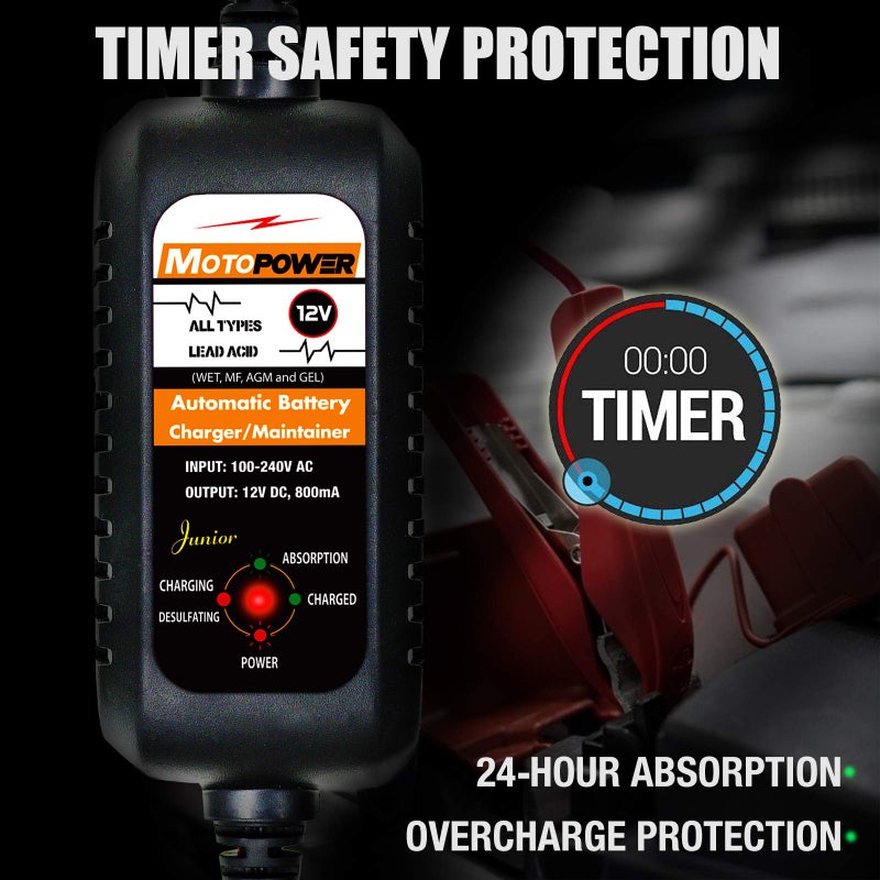 MOTOPOWER MP00205A 12V 800mA Automatic Battery Charger, Maintainer, Trickle and Desulfator - Image 4