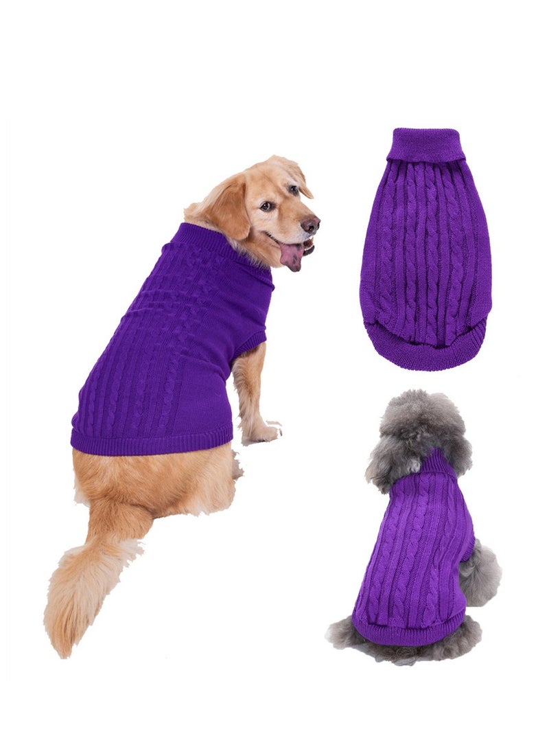 Loquat ملابس الحيوانات الأليفة عالية الجودة كلب ملابس لون صلب مزهر عالية العنق ملابس خريف وشتاء بنفسجي - Image 3