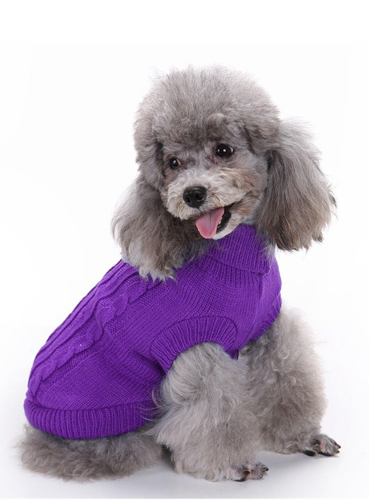 Loquat ملابس الحيوانات الأليفة عالية الجودة كلب ملابس لون صلب مزهر عالية العنق ملابس خريف وشتاء بنفسجي - Image 1