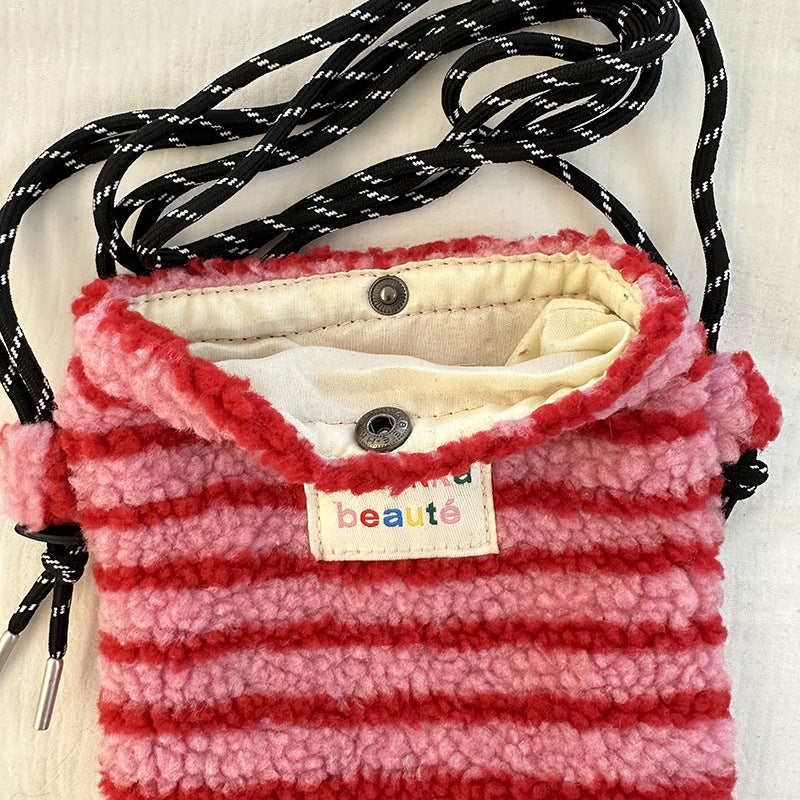 Plush Mobile Phone Bag Korean Style Cute Shoulder Crossbody Bag Imitation Lamb Wool Coin Purse Red Bag Storage - Image 5