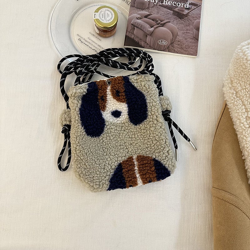 Plush Mobile Phone Bag Korean Style Cute Shoulder Crossbody Bag Imitation Lamb Wool Coin Purse Red Bag Storage - Image 1