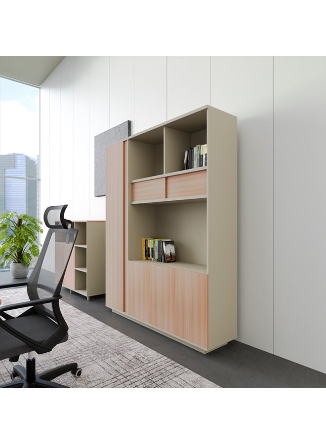 NEO FRONT FURNITURE Executive Manager Office Cabinet , Beige & Brown Finish with Open & Sliding Door Cupboards, Full-Length Storage Unit for CEO or Manager Room 1600×400×2000 mm (XS-Y-W16)  - Image 1