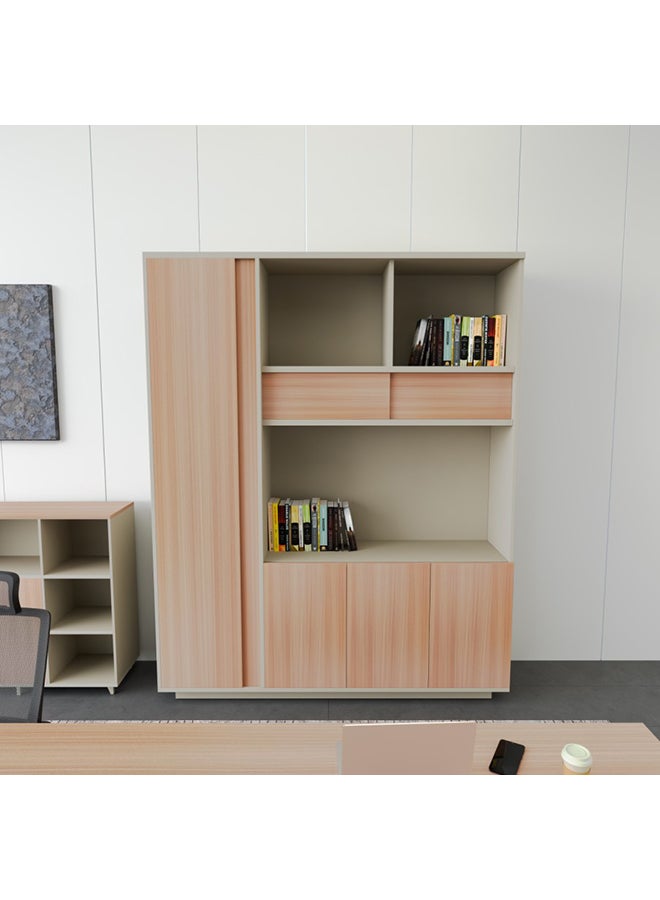 NEO FRONT FURNITURE Executive Manager Office Cabinet , Beige & Brown Finish with Open & Sliding Door Cupboards, Full-Length Storage Unit for CEO or Manager Room 1600×400×2000 mm (XS-Y-W16)  - Image 2