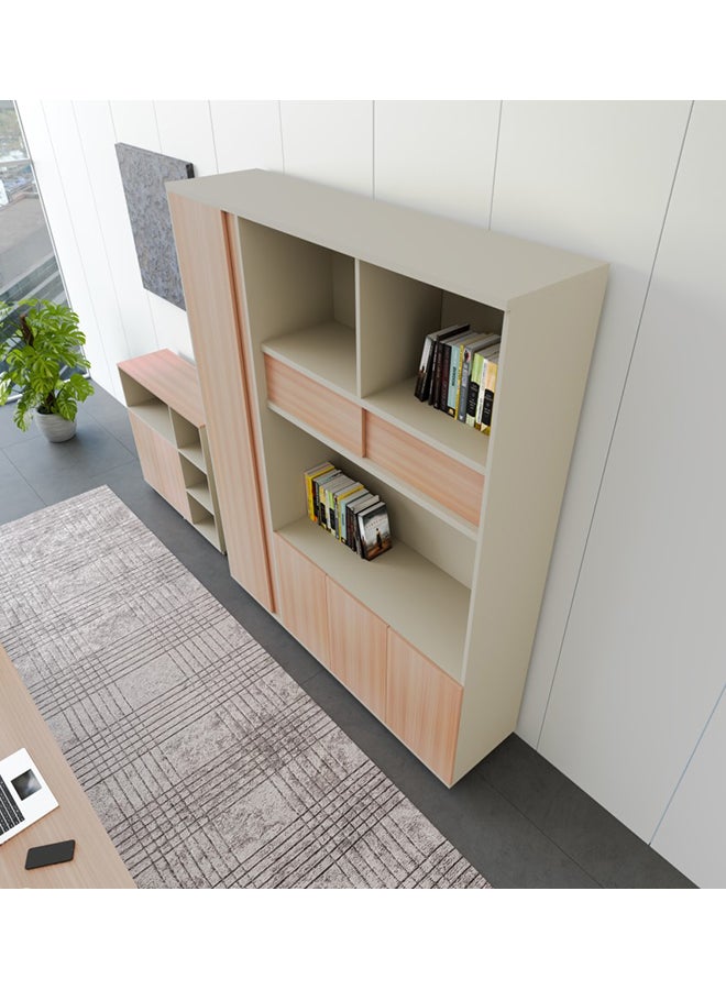 NEO FRONT FURNITURE Executive Manager Office Cabinet , Beige & Brown Finish with Open & Sliding Door Cupboards, Full-Length Storage Unit for CEO or Manager Room 1600×400×2000 mm (XS-Y-W16)  - Image 3
