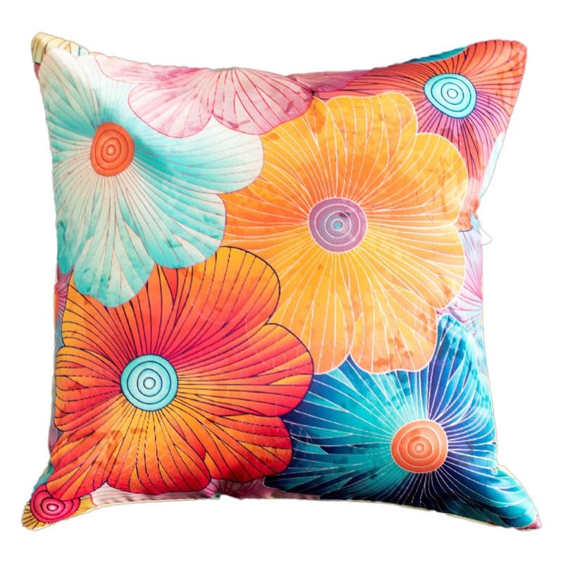 Vendola Decorative Satin 250TC Sofa Cushion Pillow Covers, Multicolor, Set of 5 Floral Cushion Covers(Florence,24x24 Inches) - Image 4