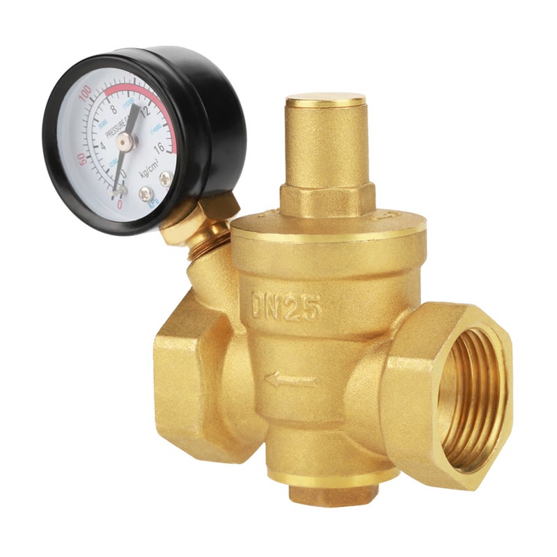 DN25 Brass Adjustable Water Pressure Reducing Regulator Reducer  Gauge Meter - Image 1