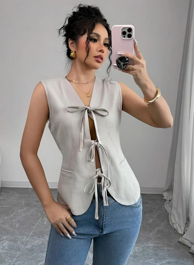 تايك تو بلوزة سادة بلا أكمام وربطة أمامية