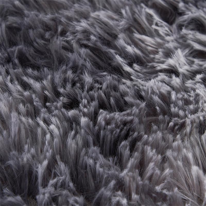chovy مجموعة أغطية سرير شوفى من الفرو الصناعي ملون بالألوان الأسود والرمادي والأبيض - مجموعة 3 قطع سرير توأم ناعمة للغاية من الفلانيل المخملي الفاخر - Image 5