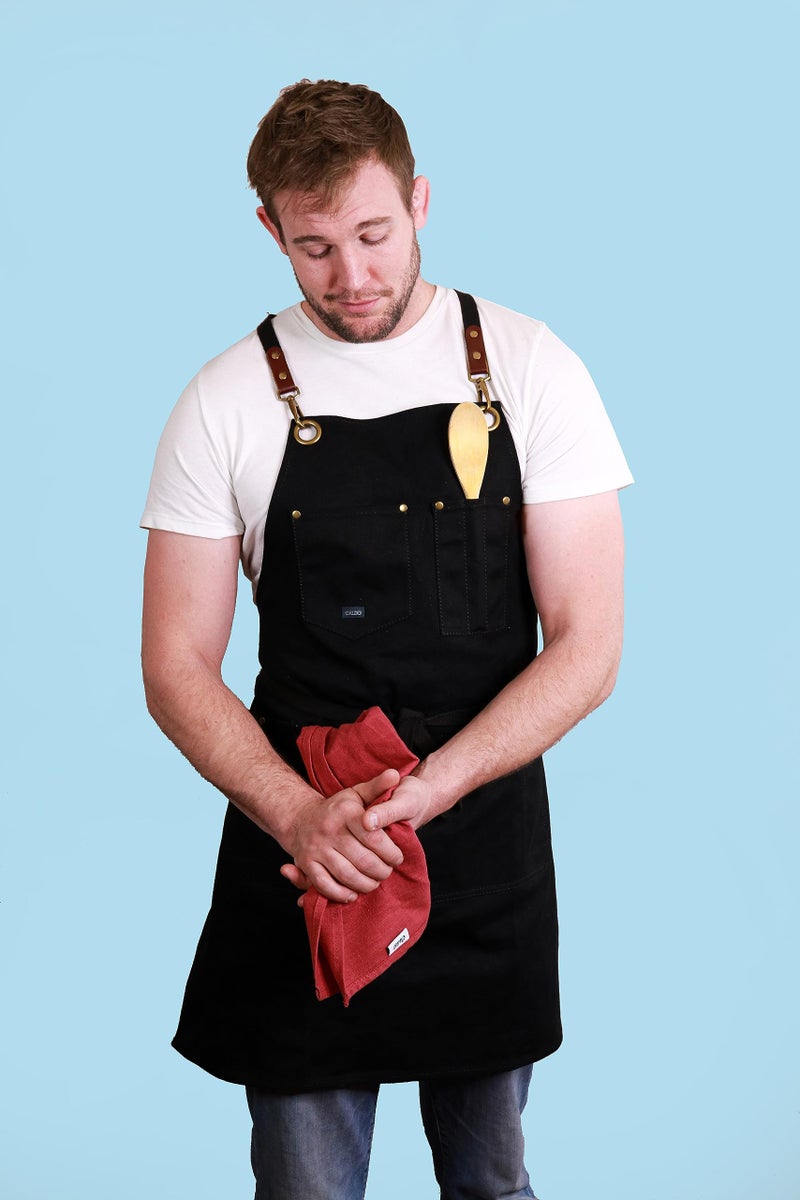 Caldo Canvas Kitchen Apron for Cooking - Mens and Womens Canvas Apron for Professional Chef, Server, or Barista- Adjustable with Pockets (Black) - Image 2