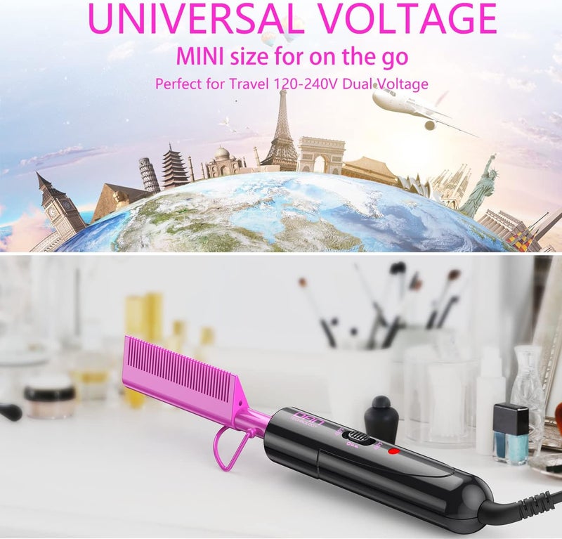 DAN Technology Dual Voltage Ceramic Pressing Comb - 450°F Fast Heating Mini Straightener for Lace Front Wigs and Black Women's Hair - Image 4