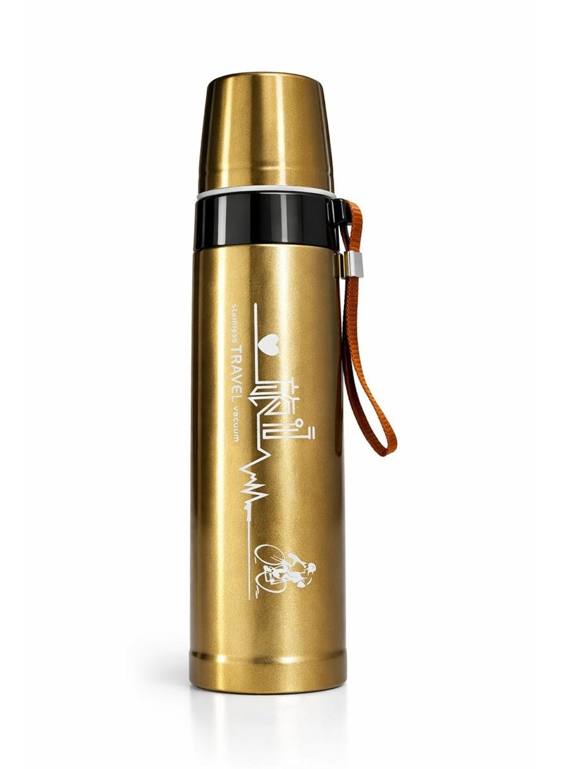 Stainless Steel Vacuum Insulated Thermos with Cup – Gold Travel Flask for Hot & Cold Drinks - Image 2