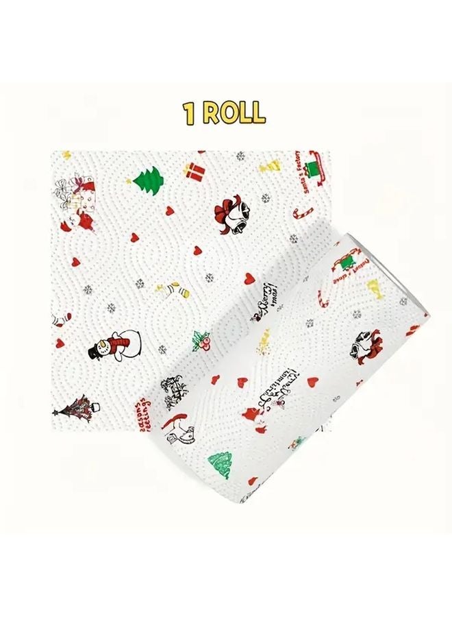 Christmas Kitchen Paper Rolls 3 Ply Disposable Cloths Bell Style Wet Dry Dual Use - Image 1